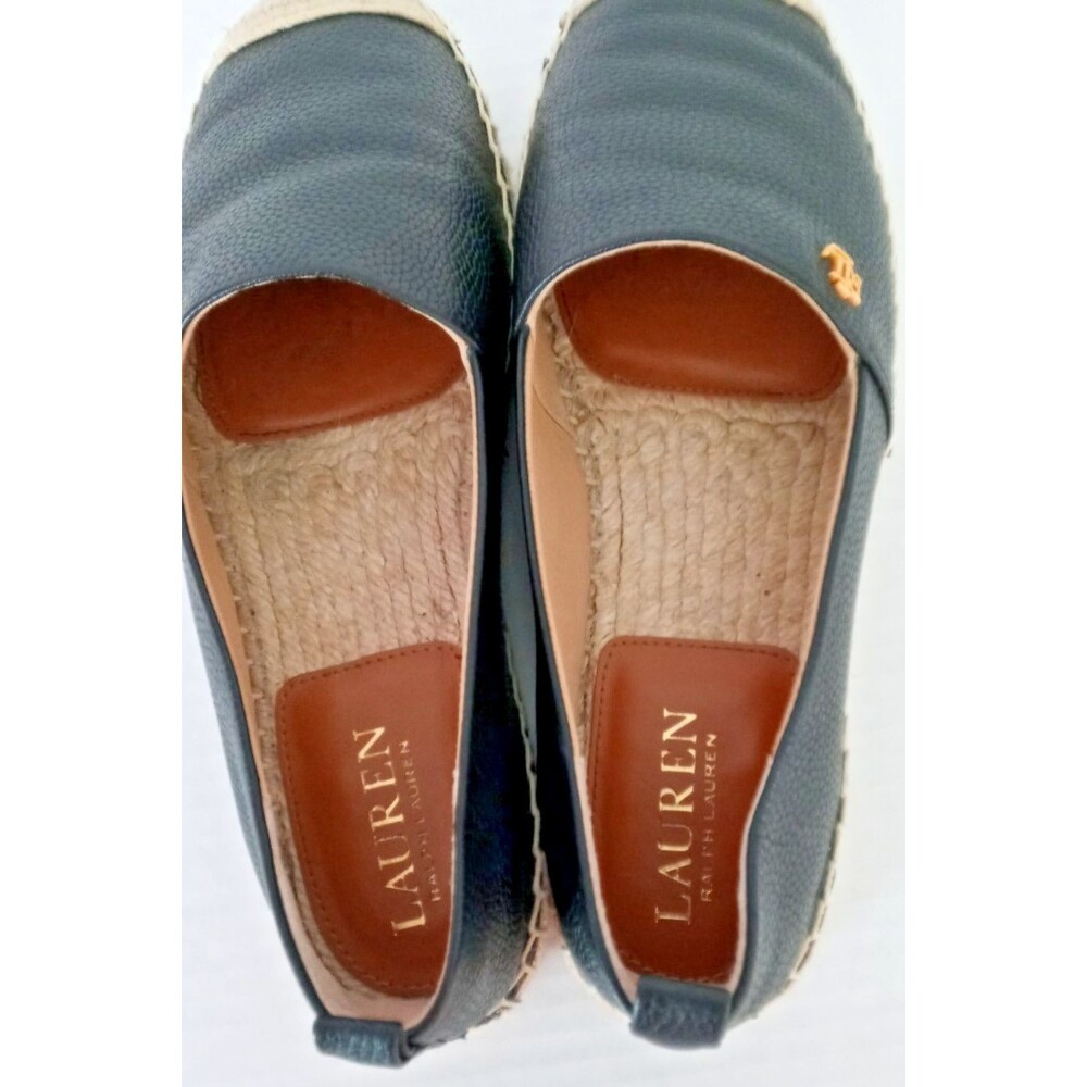 Ralph Lauren Cameryn Shoes Womens 7 Espadrille Flat Leather Black Casual - Picture 6 of 10